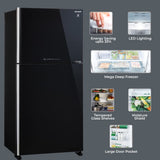 SHARP 613L 2 Star J-Tech Inverter Frost Free Double Door Refrigerator (SJGP60TBKEC, Glass Black, Plasmacluster Ions, Express Freeze, Hybrid Cooling)