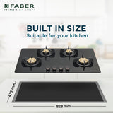 Faber Prime 4 Burner Built-In Gas Hob with Brass Burners, Toughened Black Glass, Cast Iron Pan Support & Auto Ignition – HOB PRIME HT904 CRS BR CI AI