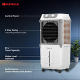 Havells 2-in-1 Convertible 80 L Desert Air Cooler for room, Dual functionality & easy storing, Can be used as side table, 5 Leaf Metal Blade Fan, Powerful Air-Delivery, Bacteria shield honeycomb pads