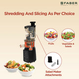 Faber Cold Press Slow Juicer+ Salad Maker, Fsj 200 Bk-M With Powerful 200 Watts Motor, Black