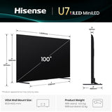 Hisense 253 cm (100 Inches) 4K QLED Mini-LED Smart TV | 1000 NITS Peak Brightness | 165Hz Game Mode | Dolby Vision, Dolby Atmos | 2.1 CH 50W Speakers (Built-in Subwoofer) | VIDAA OS | 100U7Q (Black)