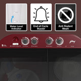 Godrej 10.5 Kg 5 Star Semi-Automatic Top Load Washing Machine With Toughened Glass Lid(WSEDGE JAZZ 105 5.0 DB3 M CSRD, Stainless Steel Drum, Drying at 1440 RPM Speed, Crystal Red)