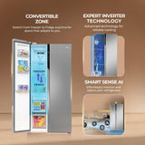 Haier 602L 3Star 2 Door Premium Glass Door Side by Side Frost Free Refrigerator|Convertible|Smart Sense AI|Expert Inverter|Digital Display Panel|Deo Fresh Technology (HRS-682PMGU1, Mirror Glass)