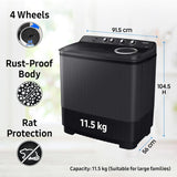 Samsung 11.5 Kg Semi-Automatic Top Load Washing Machine Appliance (WT11A4260GD/TL,Dark Gray)