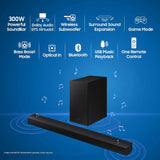 Samsung 300 W 2.1 ch Dolby Audio Soundbar, DTS Virtual:X, Surround Sound Expansion, Bluetooth, Optical in, USB, Wireless Subwoofer (HW-C450/XL, Black)