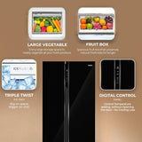 Haier 602L 3 Star 2 Door Premium Glass Side by Side Frost Free Refrigerator|100% Convertible|Wi-Fi|Expert Inverter Technology|Digital Display Panel|Triple Twist Ice Maker (HRS-682KGU1, Black Glass)