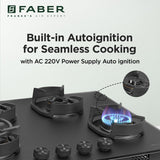 Faber Della HD784 CI AI 4 Burner Hob | 78CM Auto Ignition Brass Burner Hob