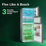 Bosch 302L, 3 Star, MaxFlex Convert Frost Free Triple Door Refrigerator | 8-in-1 Convertible Storage Modes | 57L Extra Convertible Zone | Cool Extend up to 18 hours (CMC33S03NI, Fine Steel)
