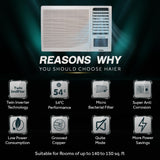 Haier 1.5 Ton 5 Star Twin Inverter Side Flow Window AC (Copper, Turbo Mode, Anti Bacterial Filter, Cools at 54°C Temp, Long Air Throw - HWU18I-POW5BN-INV,White)