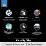 Voltas Beko by A Tata Product 9 kg washing machine with Soft Closing door, Water proof IPX4 protection, Special Pulsator and Double Waterfall Semi Automatic Top Load Black, Grey (WTT90UDX/BKGR4KGTD)