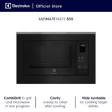 Electrolux 25L 60cm Built-In Grill Microwave Oven with 7 Functions, Ultimate Taste 500, Black, Glass, EMSB25XG