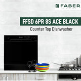 Faber 8 Place Dishwasher | 6 Wash Programs |Adjustable Upper Rack & Cutlery Tray | 8L Water/Cycle | Suitable for Oil & Masala Stains | 2Yr Warranty & 5Yr On Cavity | FFSD 6PR 8S Ace