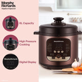 Morphy Richards WizPot 6 Litres 1000W Electric Pressure Cooker| 14-Preset Menu| Digital Display| Saves upto 70% Cooking Time| Customised Preset for Indian Cooking| Automatic Shut-Off| Metallic Brown