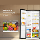 Haier 602L 3 Star 2 Door Premium Glass Side by Side Frost Free Refrigerator|100% Convertible|Wi-Fi|Expert Inverter Technology|Digital Display Panel|Triple Twist Ice Maker (HRS-682KGU1, Black Glass)