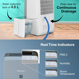 SHARP dehumidifier with Air Purifier with I Plasmacluster Tech fights against Mold, Fungus, VOCs I Clothe Dryer I Traps 99.97% Impurities I HEPA+Carbon+Pre-Filter I Cover: 720 ft² I DW-J27FM-S