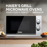 Haier 20L Grill Microwave Oven (HIL2002GSPB, Quartz Heater, Combination cooking, Curveceous Glass, Steam Clean)