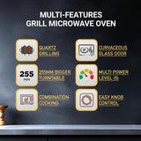 Haier 20L Grill Microwave Oven (HIL2002GSPB, Quartz Heater, Combination cooking, Curveceous Glass, Steam Clean)