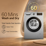Bosch 12 kg/7 kg 5 Star Front Load Fully Automatic Washer Dryer (WNA2740SIN, Silver, AI ActiveWater, Inbuilt Heater, 1400 RPM, 2026 Model)