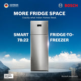 Bosch 368L, 2 Star, Frost Free Double Door Refrigerator | 6-in-1 Convertible Storage Modes | 80min Convert | Touch Panel | Extend Cool up to 18 hrs | SuperFreeze (CTC39S22VI, Fine Steel, 2026 Model)