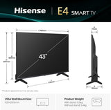 Hisense 43 Inch (108 cm) Full HD Smart LED TV | Dolby Audio | Bezel-Less Design | VIDAA Smart OS | Built-in Wi-Fi | Screen Mirroring | 2 HDMI | 2 USB (43E4Q, Black)