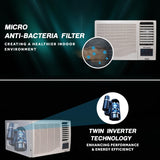 Haier 1.5 Ton 5 Star Twin Inverter Side Flow Window AC (Copper, Turbo Mode, Anti Bacterial Filter, Cools at 54°C Temp, Long Air Throw - HWU18I-POW5BN-INV,White)