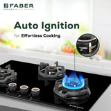 Faber 75 cm 3 Burner Built-in Gas Hob with Brass Burners, Auto Ignition & Flame Failure Device – HOB EXPERIA HT 753 ALU AI FFD