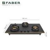 Faber 78 cm 3 Burner Built-in Gas Hob with Brass Burners, Auto Ignition & Flame Failure Device – Hob Verona HD783 CI FFD AI