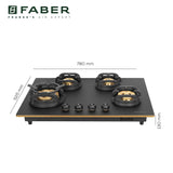 Faber 78 cm 4 Burner Built-in Gas Hob with Brass Burners, Auto Ignition & Flame Failure Device – HOB Verona IND HD784 CI FFD AI
