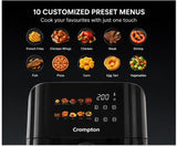 Crompton Ameo Edge 5L Digital Air Fryer – NutriGuard Technology, 10 Preset Menus & SilentPro Technology