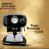 Havells Corretto Coffee Maker 1100W (GHBCMBAK110) | 15 Bar Espresso Machine with Frother, Thermometer Display & Twin Brewing