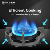 Faber 75 cm 4 Burner Built-in Gas Hob with Brass Burners, Auto Ignition, Flame Failure Device & 8 mm Matt Finish Glass – HOB EXPERIA HT 754 ALU AI FFD