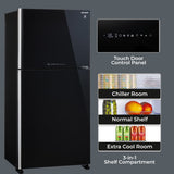 SHARP 613L 2 Star J-Tech Inverter Frost Free Double Door Refrigerator (SJGP60TBKEC, Glass Black, Plasmacluster Ions, Express Freeze, Hybrid Cooling)