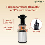Faber Cold Press Slow Juicer FSJ 150 R, 150W, fruits, vegetables and leafy greens juicing, nut milk extraction, multiple juices at one touch