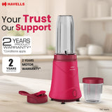 Havells Nutri Power Blender 350W Pink | 1-Speed Mixer Grinder with Sipper Lid