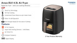 Crompton Ameo DLX 4.2L Digital Air Fryer with Live Cooking Window | 1450W Super Helix Heating | 7-in-1 Functions | Quick Fry Technology | Low Noise | Oil-Free Healthy Cooking | 2 Year Warranty