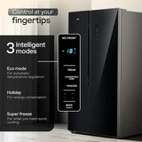 Godrej 600L 3Star | 1+2 Year Additional Warranty | Smart Convertible Zones | Toughened Glass Door | Frost Free Inverter Side By Side Refrigerator (2025 Model, RS EONVELVET 646C RIT OP BK, Opera Black)