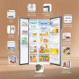 Haier 602L 3Star 2 Door Premium Glass Door Side by Side Frost Free Refrigerator|Convertible|Smart Sense AI|Expert Inverter|Digital Display Panel|Deo Fresh Technology (HRS-682PMGU1, Mirror Glass)
