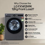 LG 12 Kg, 5 Star, AI DD Technology, Steam+, Smart Digital Dial, Wi-Fi Enabled Fully-Automatic Front Load Washing Machine (FX1412N9K, Reduce allergens & wrinkles, TurboWash 360˚, Matt Black)