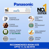 Panasonic 1 Ton 5 Star Wi-Fi Inverter Smart Split AC (Copper Condenser, 7 in 1 Convertible with True AI Mode, 4 Way Swing, nanoe-G Air Purification Technology, CS/CU-XU12AKYF, White)