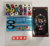 USHA Sewing Kit with 18 Thread spools, 1 Scissor, 12 Buttons, 1 Measuring Tape (Black)