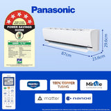 Panasonic 1 Ton 5 Star Wi-Fi Inverter Smart Split AC (Copper Condenser, 7 in 1 Convertible with True AI Mode, 4 Way Swing, nanoe-G Air Purification Technology, CS/CU-XU12AKYF, White)