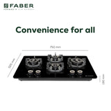 Faber 75 cm 4 Burner Built-in Gas Hob with Brass Burners, Auto Ignition, Flame Failure Device & 8 mm Matt Finish Glass – HOB EXPERIA HT 754 ALU AI FFD