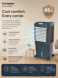 Crompton Zelus PAC45 45L Desert Air Cooler with 4-Way Air Deflection, Ice Chamber & Inverter Compatibility (Grey)