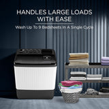 Lloyd 9 kg 5 Star Semi Automatic Top Load Washing Machine |1300 RPM | Detergent Storage Zone | 3 Wash Programs | Swift Dry | Magic Filter, (GLWS905AONDG, Dark Grey and White)