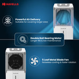 Havells 2-in-1 Convertible 80 L Desert Air Cooler for room, Dual functionality & easy storing, Can be used as side table, 5 Leaf Metal Blade Fan, Powerful Air-Delivery, Bacteria shield honeycomb pads
