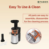 Faber Cold Press Slow Juicer FSJ 150 R, 150W, fruits, vegetables and leafy greens juicing, nut milk extraction, multiple juices at one touch