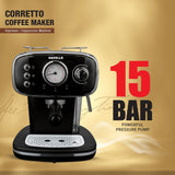Havells Corretto Coffee Maker 1100W (GHBCMBAK110) | 15 Bar Espresso Machine with Frother, Thermometer Display & Twin Brewing