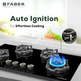 Faber 90 cm 4 Burner Built-in Gas Hob with Brass Burners, Auto Ignition & Flame Failure Device – HOB EXPERIA HT 904 ALU AI FFD
