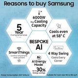 Samsung 1.5 Ton 3 Star Windfree AI Inverter Smart Split AC (WiFi, Energy Saving, Voice Control, Powerful Cooling, Copper, Digital Inverter, 4 Way swing, Convertible, BESPOKE AI AR60F19D1XWNNA)