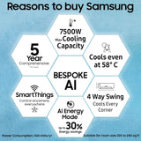 Samsung 2 Ton 3 Star AI Inverter Smart Windfree Split AC (BESPOKE AI, Energy Saving, Wi-Fi, Voice Control, Powerful Cooling, 100% Copper,4 Way swing, Convertible 5in1, AR60F24D13WNNA, White)